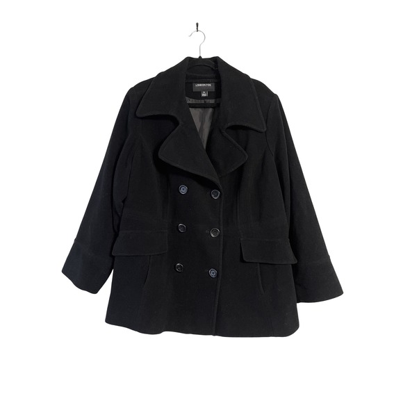 London Fog Women's 2X Black Wool Blend Double Breasted Pea Coat Warm Jacket - Picture 1 of 10